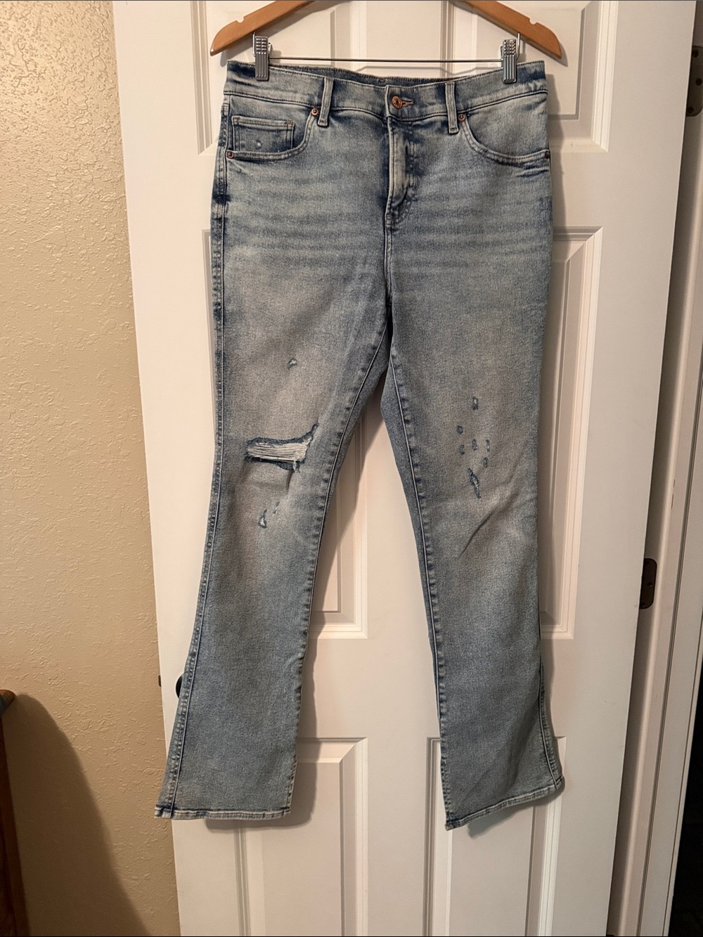 Express Midrise Skyscraper Light Wash Distressed Flare Jeans